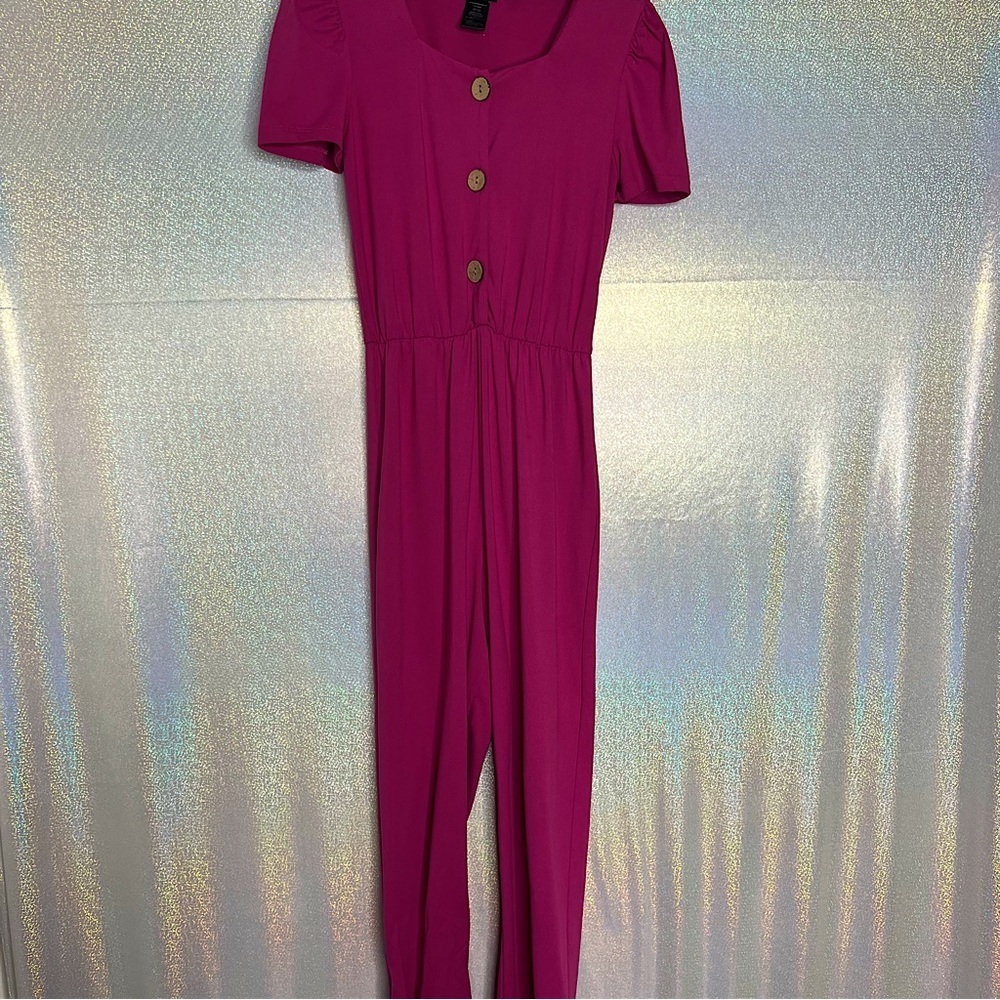 Rebel sugar girls jumpsuit one piece pink puff shoulders wooden beads comfy
